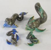 Herend handpainted blue and green fish figures (large green fish no 5398)