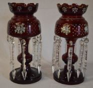 Pair of Victorian ruby glass table lustres (AF)