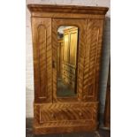 Victorian satinwood mirror front wardrobe with drawer (piece of beading missing from drawer) H203cm