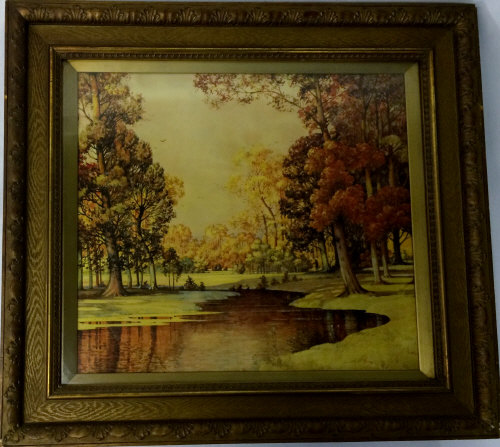 Framed watercolour of a wooded landscape with a river in the foreground signed H B Cross. - Image 2 of 2