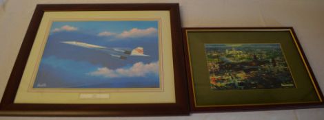 Framed print of Concorde by Barry Price and a framed print of Lancaster bomber flying over Lincoln