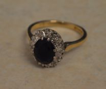 9ct gold possibly purple sapphire and diamond ring, total approx weight 5.