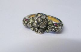 Tested as 9ct gold & diamond skull and crossbones ring total 2 ct size M