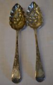 A pair of Georgian silver berry spoons, London 1812,