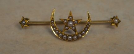 Victorian 15ct gold seed pearl bar brooch, total approx weight 3.