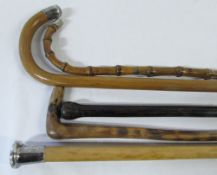 Selection of walking sticks and canes inc some with silver mounts
