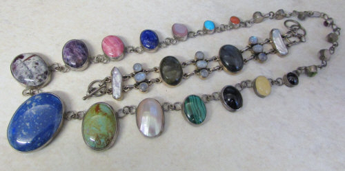 Silver necklace and bracelet with semi precious stones