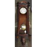 Vienna regulator wall clock with turned finials in a mahogany case (AF & missing glass) H112cm