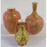 3 Royal Crown Derby Victorian vases with gilt decoration circa 1880s (2 missing lids and tall vase