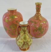 3 Royal Crown Derby Victorian vases with gilt decoration circa 1880s (2 missing lids and tall vase