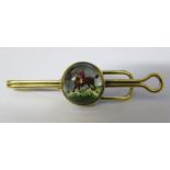 14ct rolled gold reverse crystal intaglio tie clip of a hunting scene