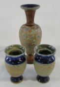 Pair of Royal Doulton/Doulton Lambeth vases no 6692 H 13 cm & Doulton Lambeth vase H 25 cm