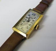 9ct gold ladies J W Benson London wristwatch with leather strap