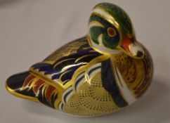 Royal Crown Derby Imari paperweight 'Carolina Duck' with gold stopper