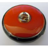 Silver and enamel compact case with a reverse crystal intaglio fox marked 'sterling'