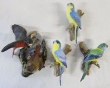 Royal Crown Derby bird wall plaques - Red Starts and 3parrots