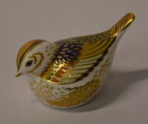 Royal Crown Derby Imari paperweight of a Firecrest with gold stopper,