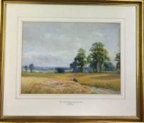 Watercolour landscape entitled The path through the corn fields by J B Noel frame size 52cm by 44cm