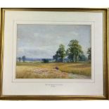 Watercolour landscape entitled The path through the corn fields by J B Noel frame size 52cm by 44cm