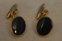 Pair of 9ct gold bloodstone cufflink's, total approx weight 11.