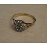 9ct gold emerald and imitation diamond ring,