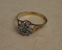 9ct gold emerald and imitation diamond ring,