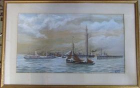 Watercolour of the Port of Grimsby by J B Rowney 1899 80 cm x 52 cm