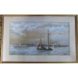 Watercolour of the Port of Grimsby by J B Rowney 1899 80 cm x 52 cm