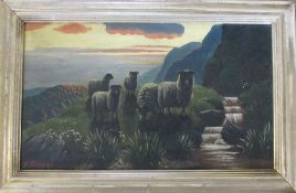 Acrylic on board of sheep by F Williams 51 cm x 33 cm