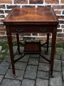 Edwardian envelope top card table with makers stamp to drawer Jas Shoolbred & Co.