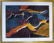 1960s abstract linocut/woodblock print by D R Adamson from Winchester School of Art signed D.R.