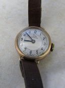 Ladies 9ct gold 'Record' watch with leather strap