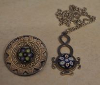 Caithness silver millefiori brooch and a Caithness millefiori drop pendant on silver chain