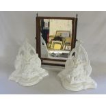 Pair of ornate plaster wall shelves/sconces & a toilet mirror