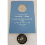 HM The Queen Mother 80th birthday presentation crown & an enamelled crown coin brooch