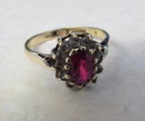 9ct gold ruby created ruby with spinel stones ring size N/O