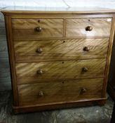 Victorian satinwood chest of drawers on flat bun feet with wooden turned knobs H121cm W119