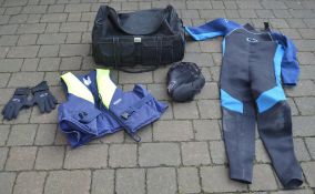 Sailing accessories including a wetsuit, life jacket,
