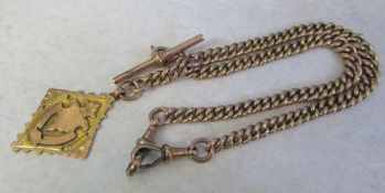 9ct gold Albert fob chain with 9ct gold fob engraved 'Lincs Shield Winners 1902' total weight 61.