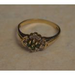 9ct gold emerald and diamond ring,