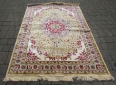 Gold ground Cashmere rug with flora medallion design 240 cm x 160 cm