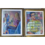 2 acrylic paintings by David Wood (1933-1996) including 'Glazier' 49 cm x 62 cm and 51 cm x 64 cm