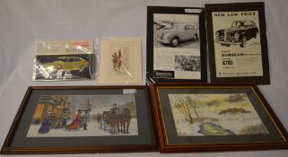 Various pictures and prints including Sunbeam advertising posters