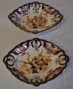 Pair of Derby Imari pattern dishes of diamond shape form,