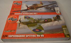 Airfix model kits 1:24 Hawker Hurricane MK1 & a Supermarine Spitfire MKVb