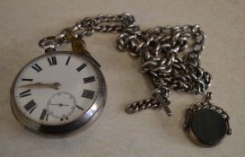 Silver open face pocket watch with subsidiary seconds dial,