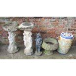 Bird table, sundial (af), statue,