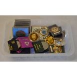 Quantity of commemorative coins including Festival of Britain, gold plated 1 dollar coins,