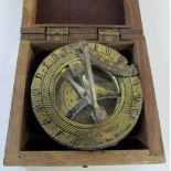 Cased nautical F L West brass compass sundial