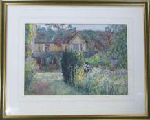 Watercolour of a country house and garden 71 cm x 57 cm